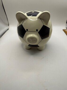 Ceramic Piggy Bank Soccer Ball Design 8" Fun Kids Coin Holder